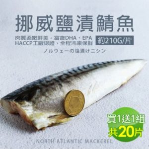 【買1送1,共20片】厚片超大油質豐厚挪威薄鹽鯖魚10片免運組(210g/片)